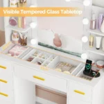 illuminated makeup vanity desk with glass top, 9 drawers, and power outlet for styling - Image 2