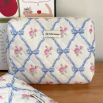 Cute Bow Flower Quilting Makeup Bag Women Zipper Cosmetic Organizer Female Cloth Handbag Portable Toiletry Case For Girls - Image 34