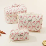 Cute Bow Flower Quilting Makeup Bag Women Zipper Cosmetic Organizer Female Cloth Handbag Portable Toiletry Case For Girls - Image 21