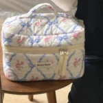 Cute Bow Flower Quilting Makeup Bag Women Zipper Cosmetic Organizer Female Cloth Handbag Portable Toiletry Case For Girls - Image 28