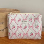 Cute Bow Flower Quilting Makeup Bag Women Zipper Cosmetic Organizer Female Cloth Handbag Portable Toiletry Case For Girls - Image 31