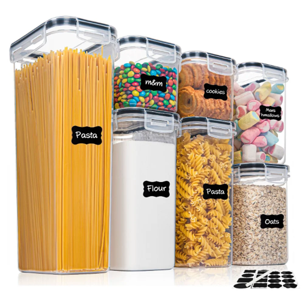 S2018f24962d545b9a3db5900e377cfc60.webp Kitchen 7pcs Food Containers Set BPA Free Plastic Airtight Storage Box With 10stickers and Pen - Image 1