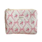 Cute Bow Flower Quilting Makeup Bag Women Zipper Cosmetic Organizer Female Cloth Handbag Portable Toiletry Case For Girls - Image 16