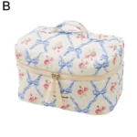 Cute Bow Flower Quilting Makeup Bag Women Zipper Cosmetic Organizer Female Cloth Handbag Portable Toiletry Case For Girls - Image 11