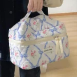 Cute Bow Flower Quilting Makeup Bag Women Zipper Cosmetic Organizer Female Cloth Handbag Portable Toiletry Case For Girls - Image 29