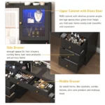 61.7" Large Vanity Desk with Mirror and Lights, Makeup Vanity with Charging Station, Sliding Drawers, 2 Cabinets with Glass Door - Image 11