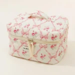 Cute Bow Flower Quilting Makeup Bag Women Zipper Cosmetic Organizer Female Cloth Handbag Portable Toiletry Case For Girls - Image 23