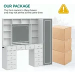 LED-Illuminated Makeup Vanity Desk with 14 Drawers, 10 Shelves, and Hidden Storage, White - Image 9