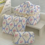 Cute Bow Flower Quilting Makeup Bag Women Zipper Cosmetic Organizer Female Cloth Handbag Portable Toiletry Case For Girls - Image 27