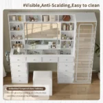 LED-Illuminated Makeup Vanity Desk with 14 Drawers, 10 Shelves, and Hidden Storage, White - Image 6