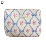 Cute Bow Flower Quilting Makeup Bag Women Zipper Cosmetic Organizer Female Cloth Handbag Portable Toiletry Case For Girls - Image 9