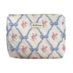 Cute Bow Flower Quilting Makeup Bag Women Zipper Cosmetic Organizer Female Cloth Handbag Portable Toiletry Case For Girls - Image 17