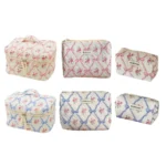 Cute Bow Flower Quilting Makeup Bag Women Zipper Cosmetic Organizer Female Cloth Handbag Portable Toiletry Case For Girls - Image 20