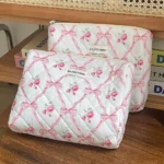 Cute Bow Flower Quilting Makeup Bag Women Zipper Cosmetic Organizer Female Cloth Handbag Portable Toiletry Case For Girls - Image 32