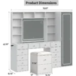 LED-Illuminated Makeup Vanity Desk with 14 Drawers, 10 Shelves, and Hidden Storage, White - Image 8