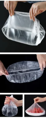 Transparent Elastic Cling Film Cover Fruits Foods Hair Covers Barthroom Kitchen PE Lids Storages Freshness Seal Wraps Disposable - Image 13