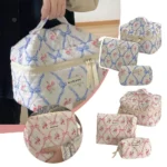 Cute Bow Flower Quilting Makeup Bag Women Zipper Cosmetic Organizer Female Cloth Handbag Portable Toiletry Case For Girls - Image 13