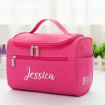 Waterproof Embroidered Name Makeup Bag Personalized Large Capacity Trendy Beauty Organizer Perfect Gift for Her Daily Travel Use