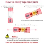 380ml Portable Blender USB Rechargeable 6 Blades Mini Juicer Cup, Personal Fruit Mixer for Milkshake Smoothie Travel - Image 5