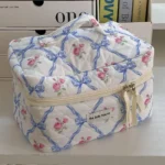 Cute Bow Flower Quilting Makeup Bag Women Zipper Cosmetic Organizer Female Cloth Handbag Portable Toiletry Case For Girls - Image 30