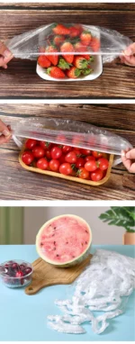 Transparent Elastic Cling Film Cover Fruits Foods Hair Covers Barthroom Kitchen PE Lids Storages Freshness Seal Wraps Disposable - Image 14