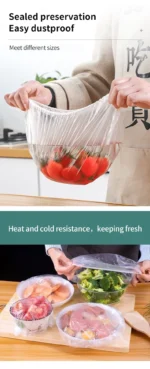Transparent Elastic Cling Film Cover Fruits Foods Hair Covers Barthroom Kitchen PE Lids Storages Freshness Seal Wraps Disposable - Image 9