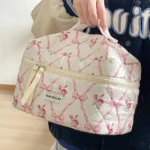 Cute Bow Flower Quilting Makeup Bag Women Zipper Cosmetic Organizer Female Cloth Handbag Portable Toiletry Case For Girls - Image 22