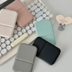 Desktop Makeup Mirror Solid Color PU Leather Simple Portable Handheld Makeup Mirror Foldable Student Compact Cute Pocket Mirror - Image 2