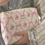 Cute Bow Flower Quilting Makeup Bag Women Zipper Cosmetic Organizer Female Cloth Handbag Portable Toiletry Case For Girls - Image 33