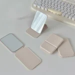Desktop Makeup Mirror Solid Color PU Leather Simple Portable Handheld Makeup Mirror Foldable Student Compact Cute Pocket Mirror - Image 8