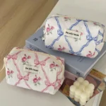 Cute Bow Flower Quilting Makeup Bag Women Zipper Cosmetic Organizer Female Cloth Handbag Portable Toiletry Case For Girls - Image 35
